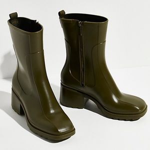 Jeffrey Campbell Square Toe Pluis Rain Boots - Khaki Matte
